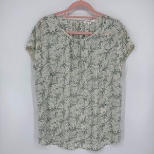 Monday Fun Womens Lightweight Cream + Green Floral Blouse Size 1X
